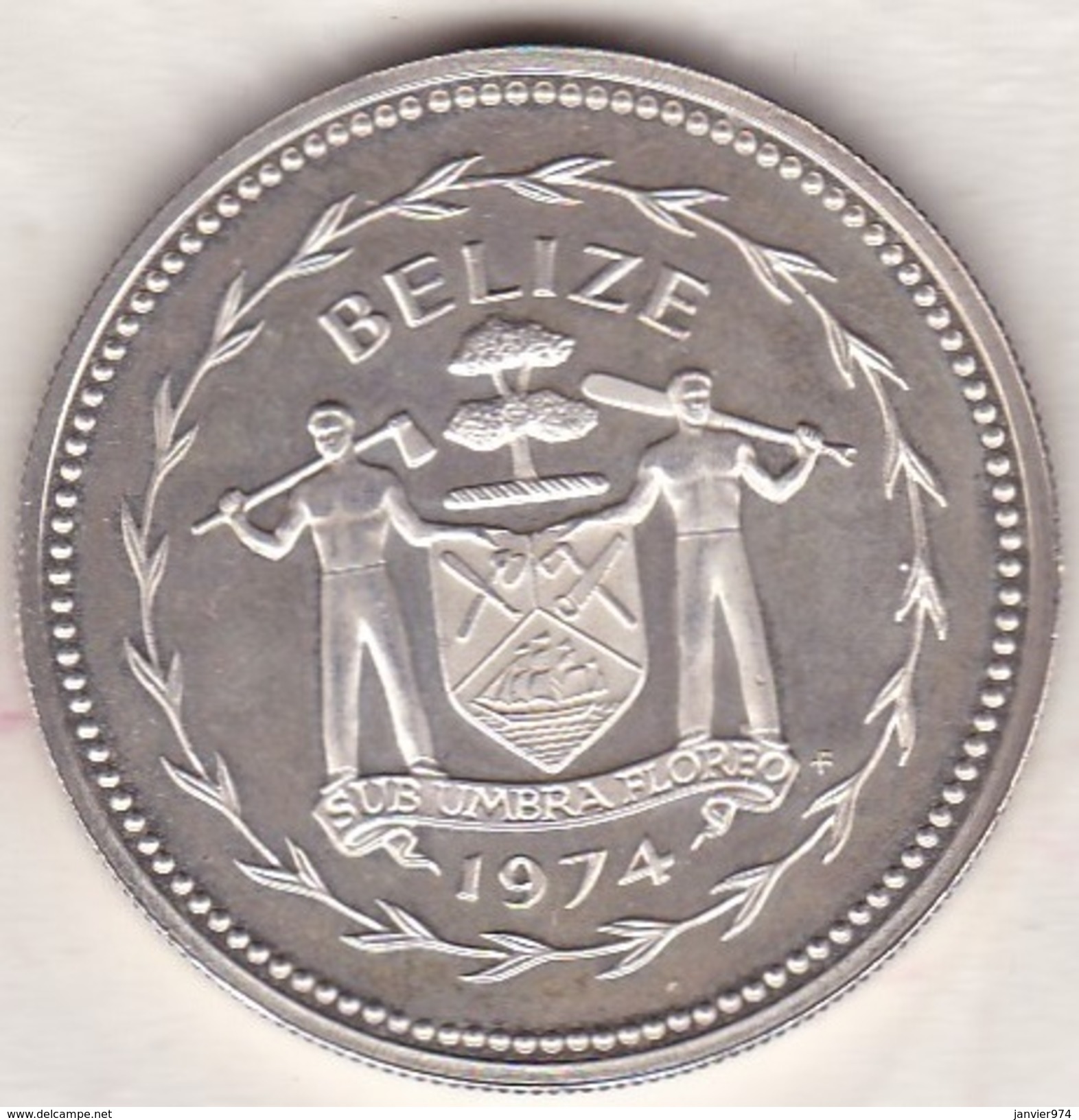 Belize. 5 Dollars 1974 . Keel-billed Toucan . Argent.  KM# 44a - Belize