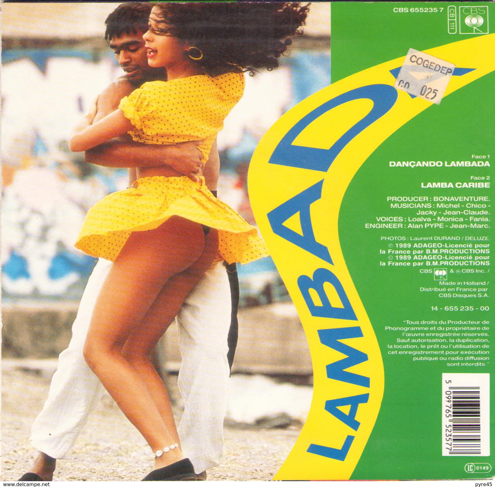 45 TOURS KAOMA CBS 655235 DANCANDO LAMBADA / LAMBA CARIBE - Autres - Musique Espagnole