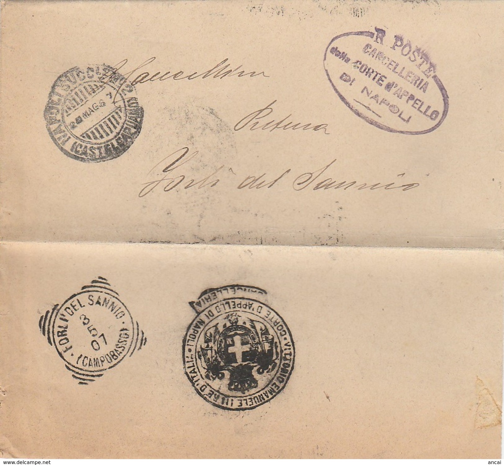 Forlì Del Sannio. 1907. Annullo Tondo Riquadrato FORLI'DEL SANNIO (CAMPOBASSO), Al Verso Di Franchigia + Testo - Storia Postale