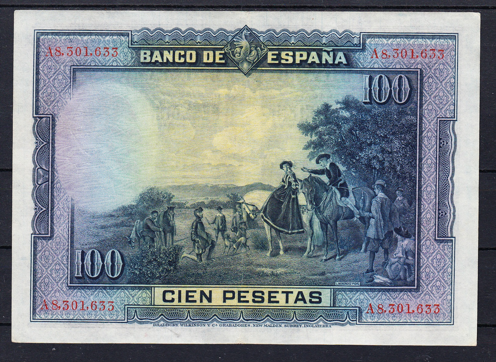 ESPAÑA 1928. 100 PESETAS SERIE A  MIGUEL DE CERVANTES EBC+   CASI SIN CIRCULAR  B1153 - 500 Pesetas