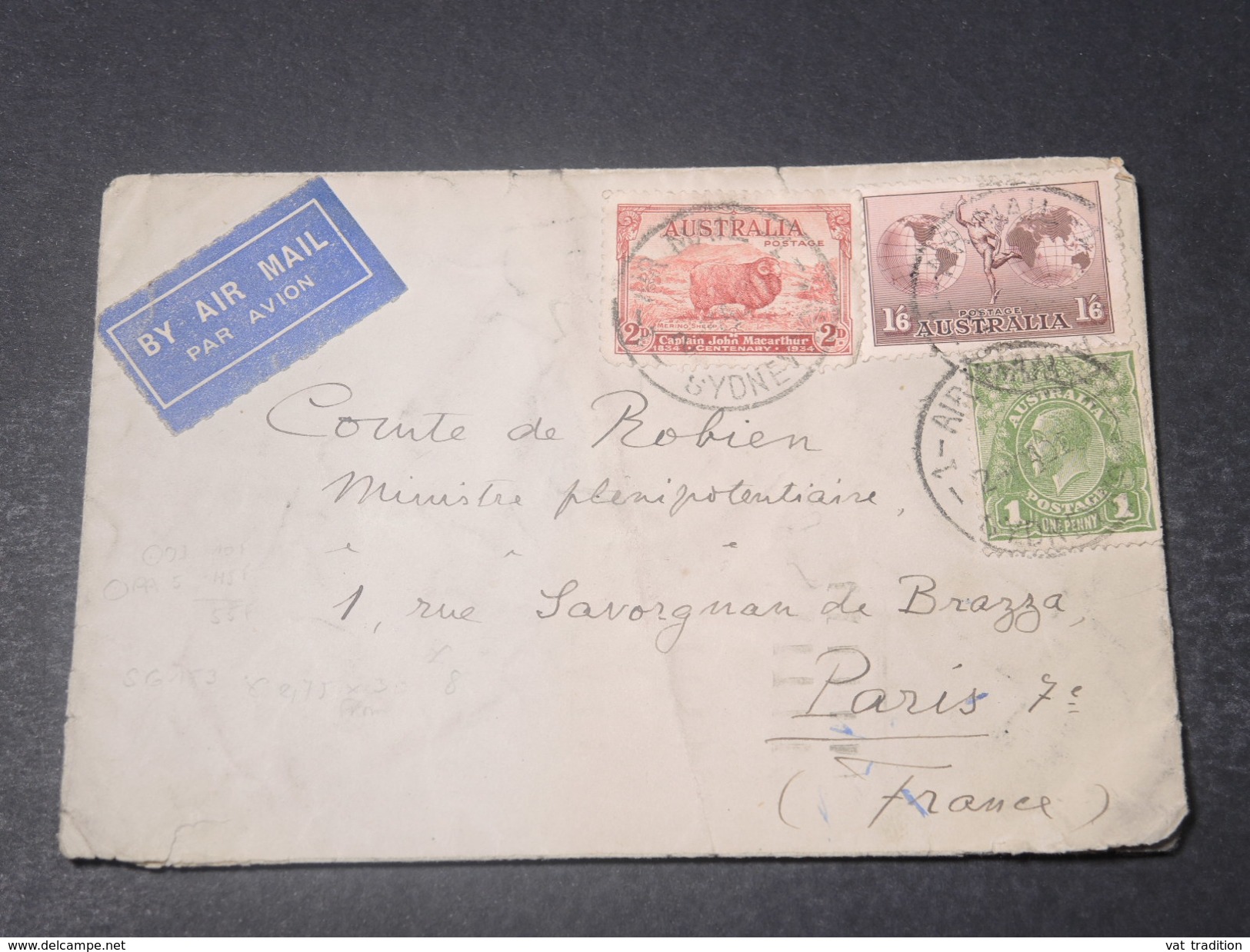 AUSTRALIE - Enveloppe De Sydney  Pour La France En 1935 - L 11048 - Briefe U. Dokumente