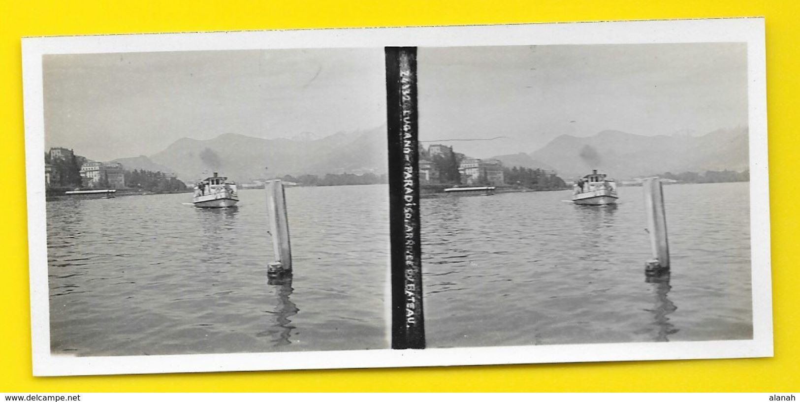 Vues Stéréos PARADISO Arrivée Du Bateau Lugano Italie - Stereoscopic