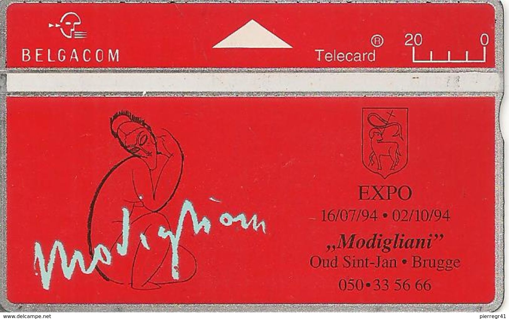 TC+PUBLIC-HOLOGRAPHIQUE-BELGACOM-1994-20U-EXPO MODIGLIANI-V°N°Endroits 425A26149-UTILISE-BE - Lotti E Collezioni