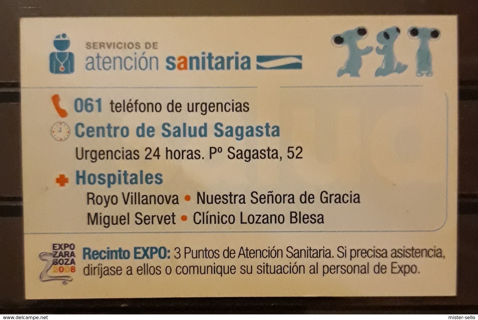 TARJETA DE CARTÓN. FLUVI - EXPO ZARAGOZA. ASISTENCIA SANITARIA. - Otros & Sin Clasificación