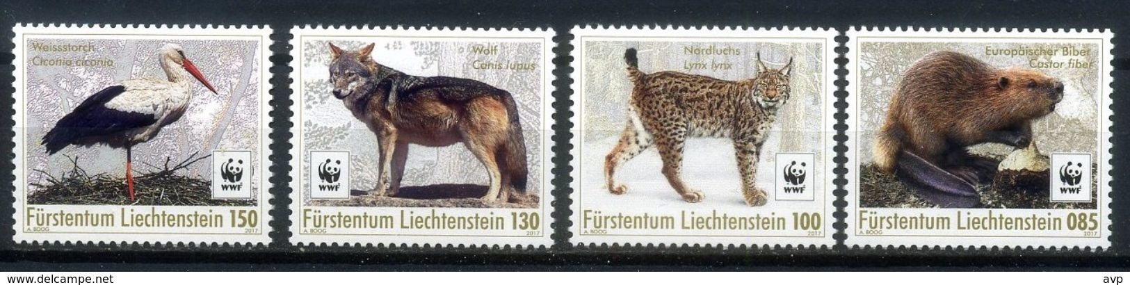 Liechtenstein 2017 WWF, Fauna, Wild Cats, Lynx, Stork, Wolf - Unused Stamps