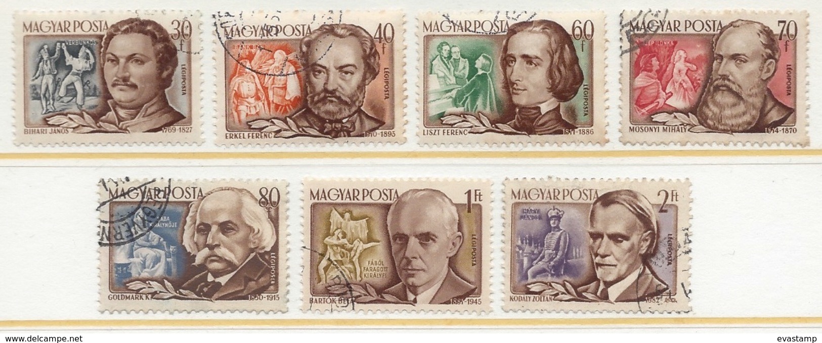 HUNGARY - 1953. Airpost Stamps / Hungarian Composers/Music Cpl.Set V. USED!! Mi 1341-1347. - Oblitérés