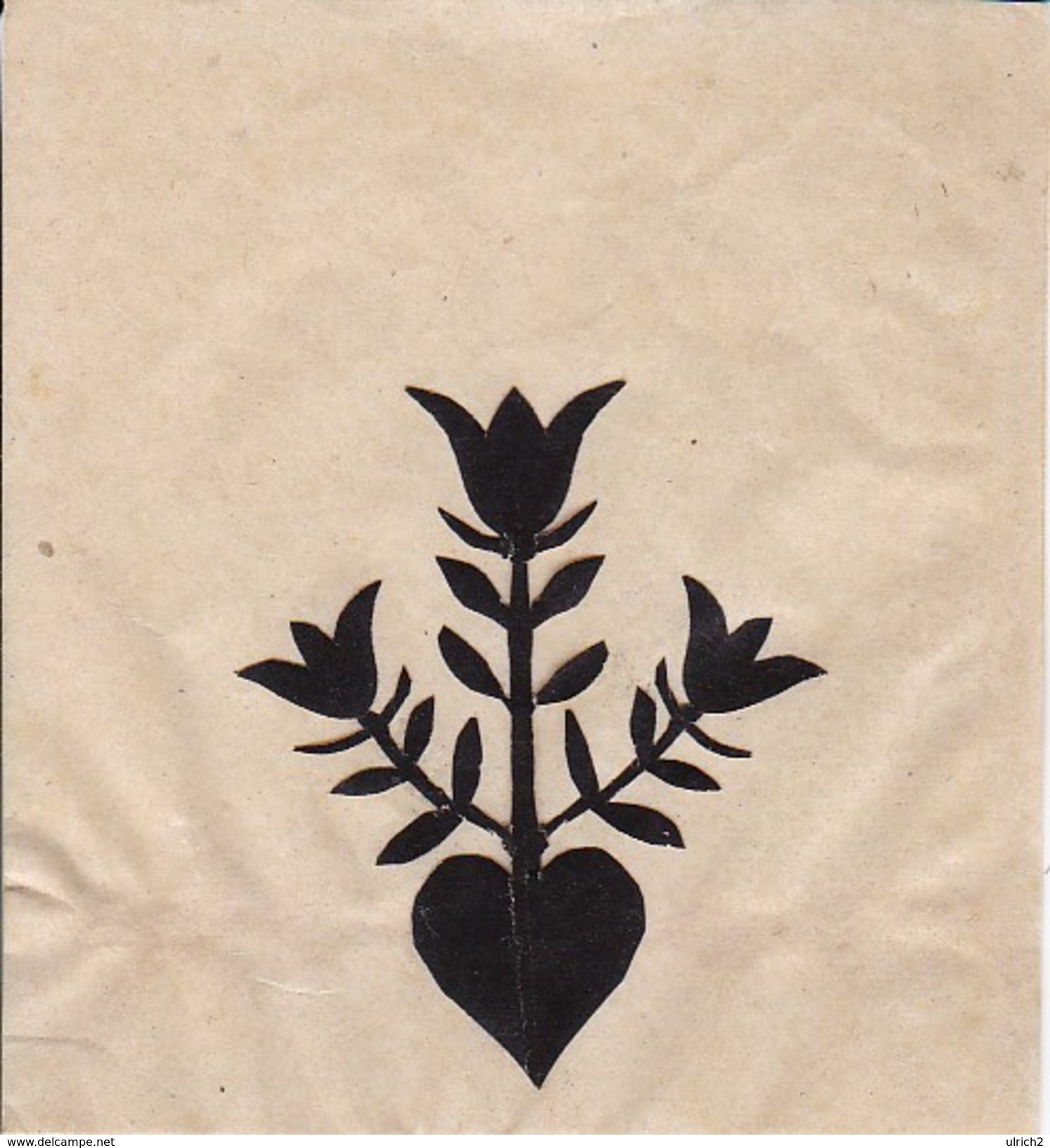 Scherenschnitt Einer Blume  - 5*6cm - Aufgeklebt Auf Pergaminpapier - Ca. 1950 (32406) - Other & Unclassified