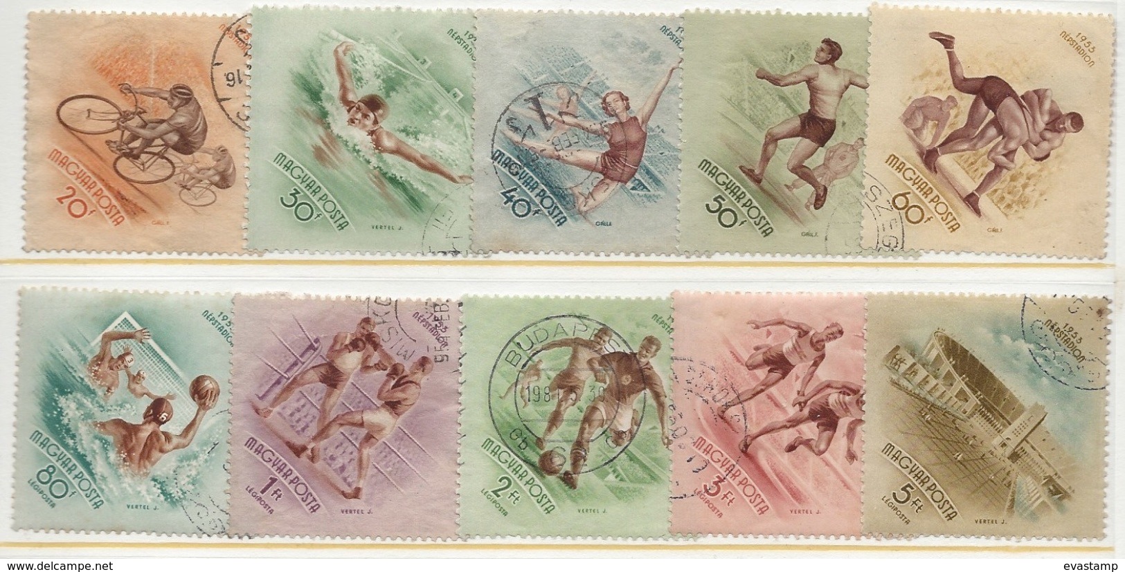 HUNGARY-1953. AIR - Sport - People's Stadium/Wrestling,Box,Soccer,Swimming Cpl.Set II. USED!! Mi 1320-1329 - Usado