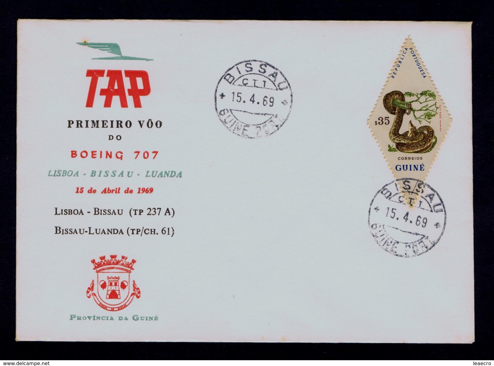 TAP First Flight Lisboa-Bissau-Luanda BOEING 707 Portugal 1969 Guiné Portuguese Gc3249 - Lettres & Documents