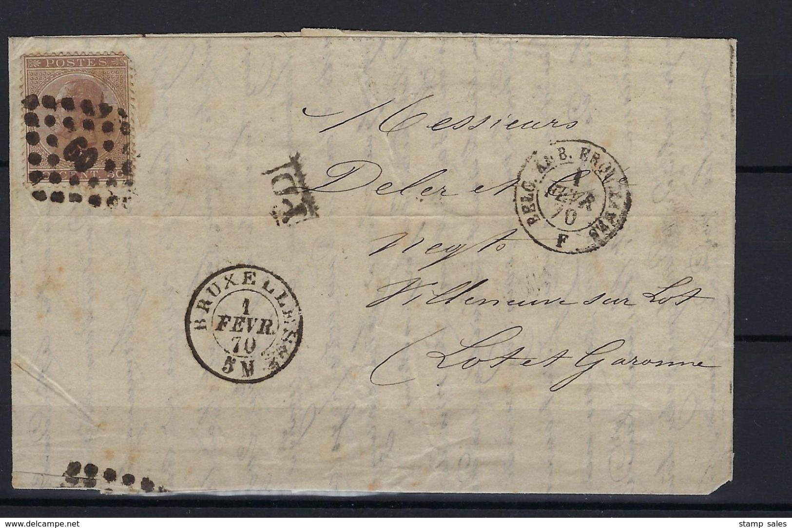 N°19A (ntz) GESTEMPELD Pt60 Bruxelles OP Brief COB € 24,00 + COBA € 2,00 - 1865-1866 Profil Gauche