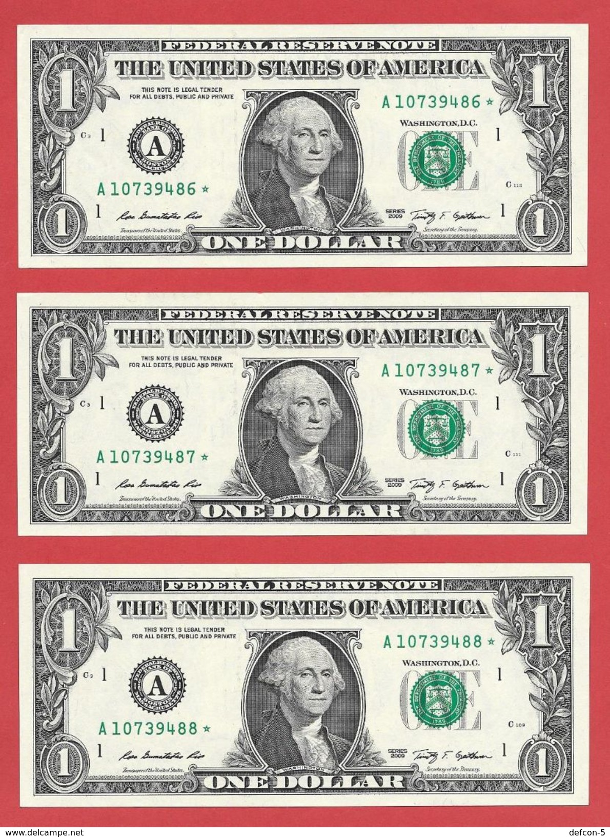 3x STARNOTE ° 1 US-Dollar 2009 ° 1.920.000 RunSize ° Sehr Guter Zust. ° A10739486 > 488* Fortlfd. ($026-01) RAR - Abarten