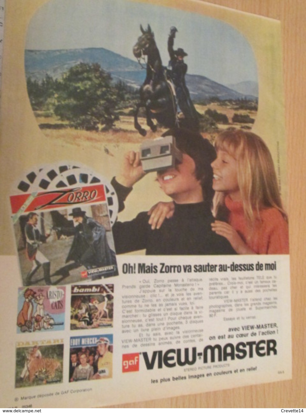 Page De Revue Des Années 60/70 / PUBLICITE VIEWMASTER ZORRO Renard Rusé Qui Fait Sa Loi , Format  Page A4 - Autres & Non Classés