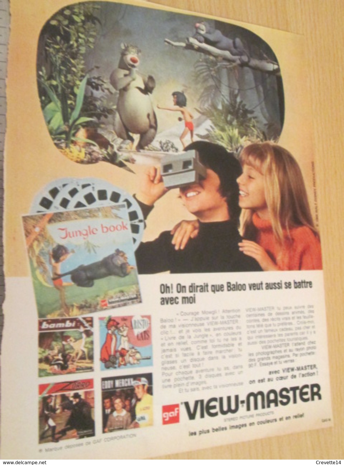 Page De Revue Des Années 60/70 / PUBLICITE VIEWMASTER LE LIVRE DE LA JUNGLE , Format  Page A4 - Autres & Non Classés