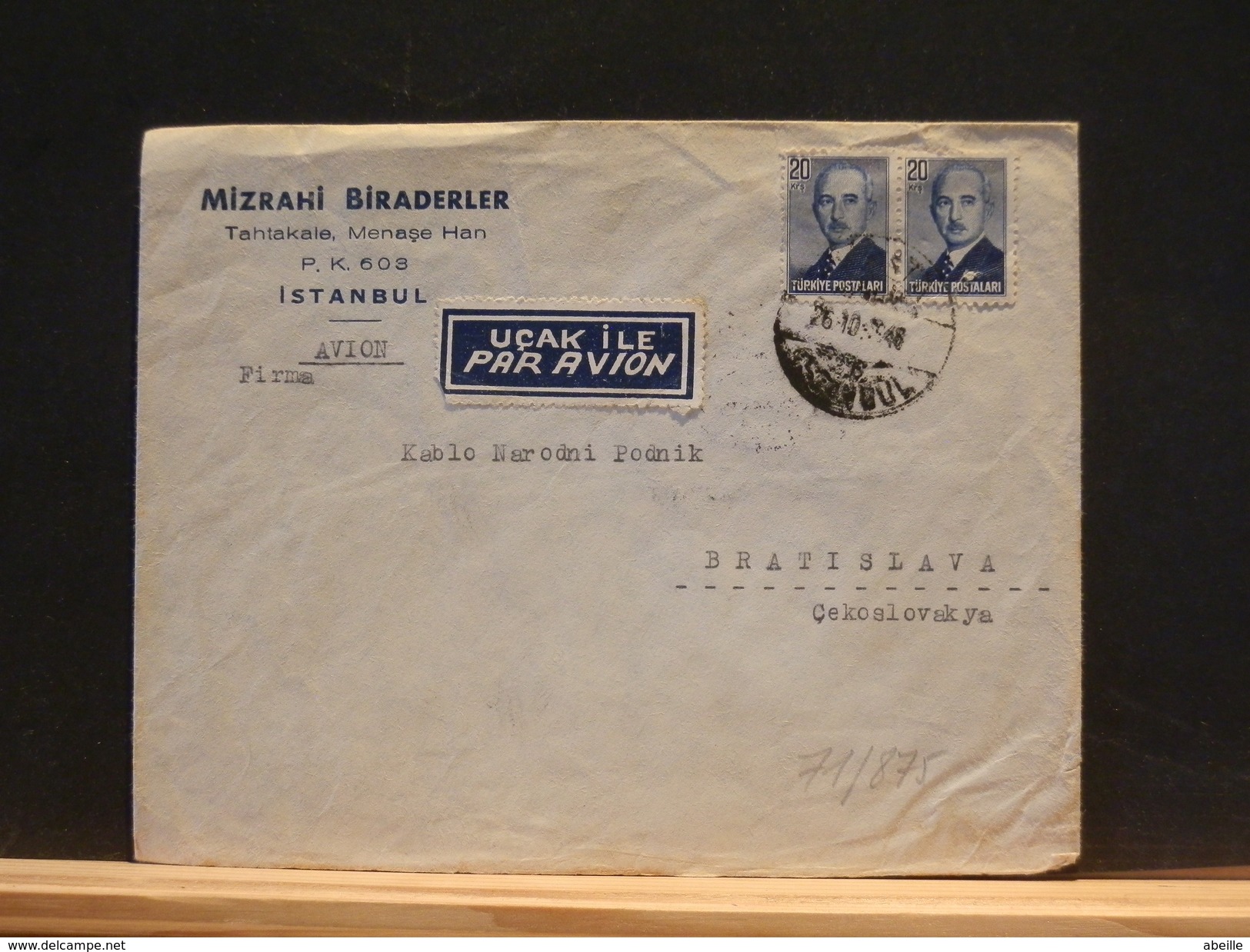 71/875 LETTRE TURC POUR CEKOSLAVAKYA  1948 - Brieven En Documenten