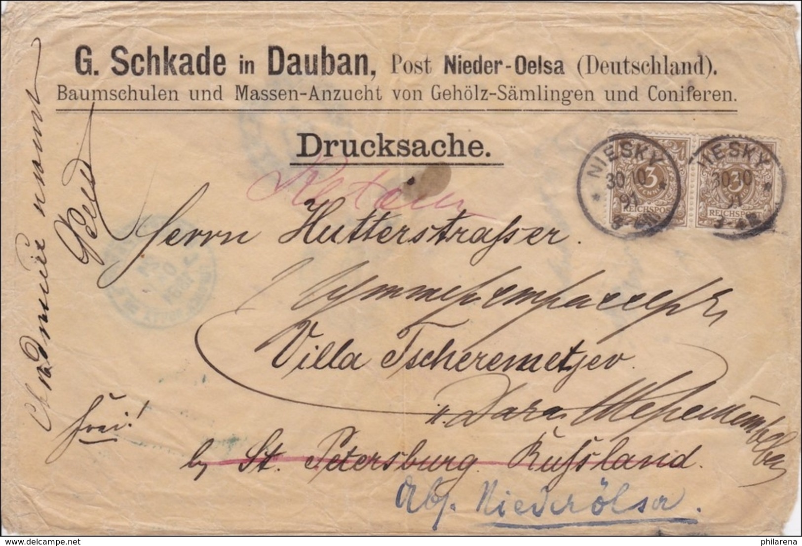 Drucksache Brief Von Niesky Nach St. Petersburg 1891 - Otros & Sin Clasificación