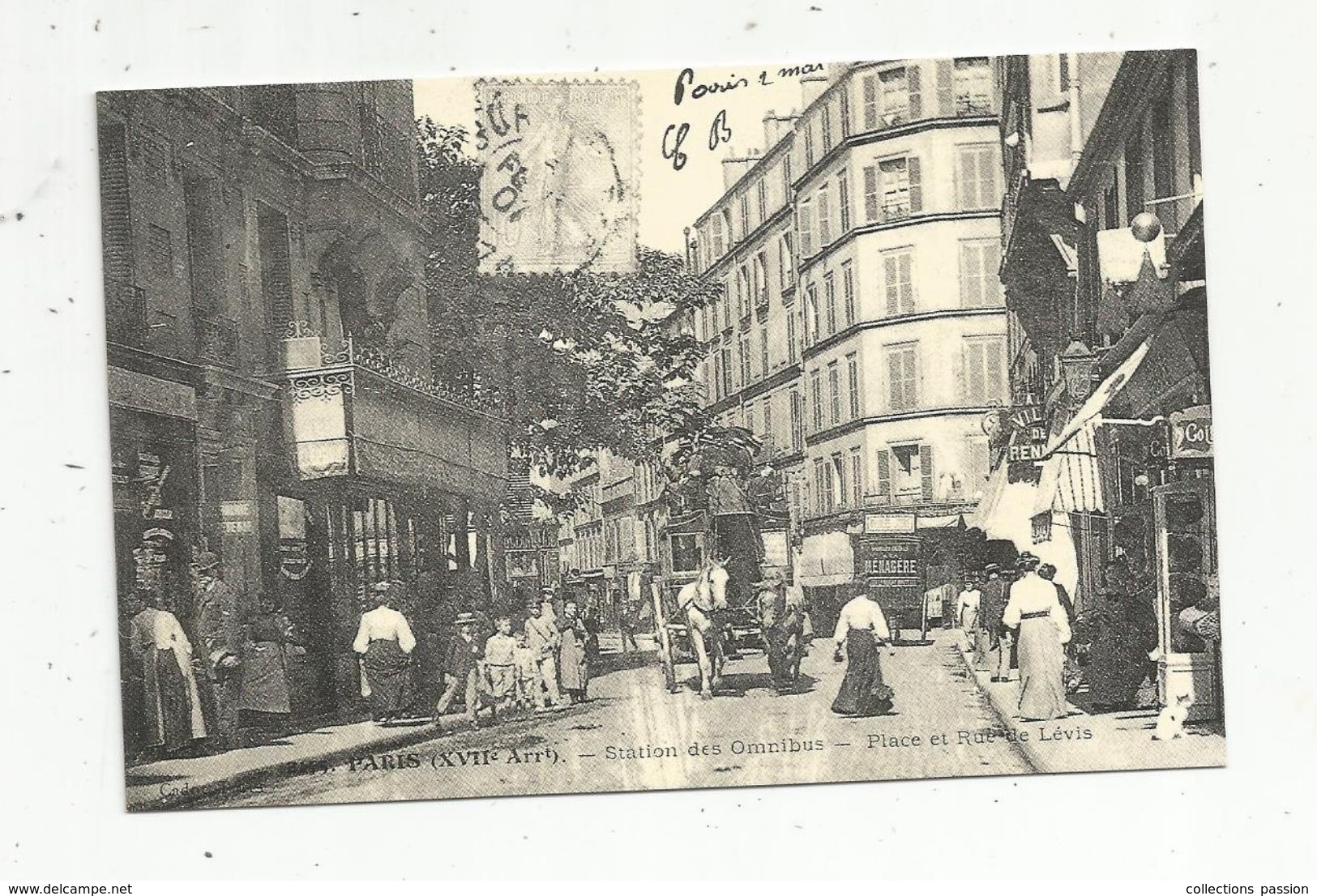 Reproduction D'une Cp , Automobile , Station Des OMNIBUS , Place Et Ruede LEVIS , Paris, Cartes D'autrefois - Buses & Coaches