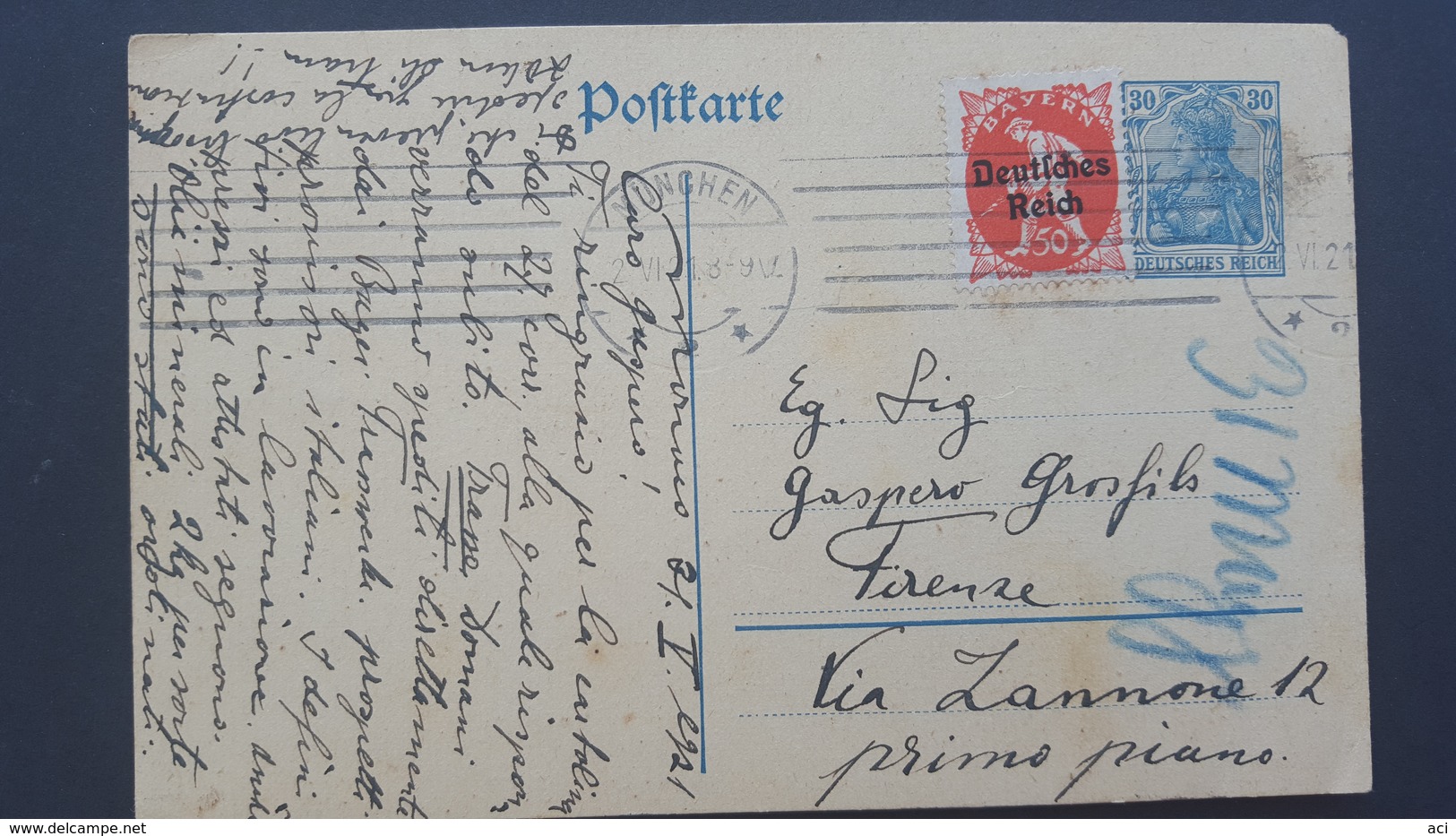 Germany 1921 Used Postcard Sent To Italy - Autres & Non Classés