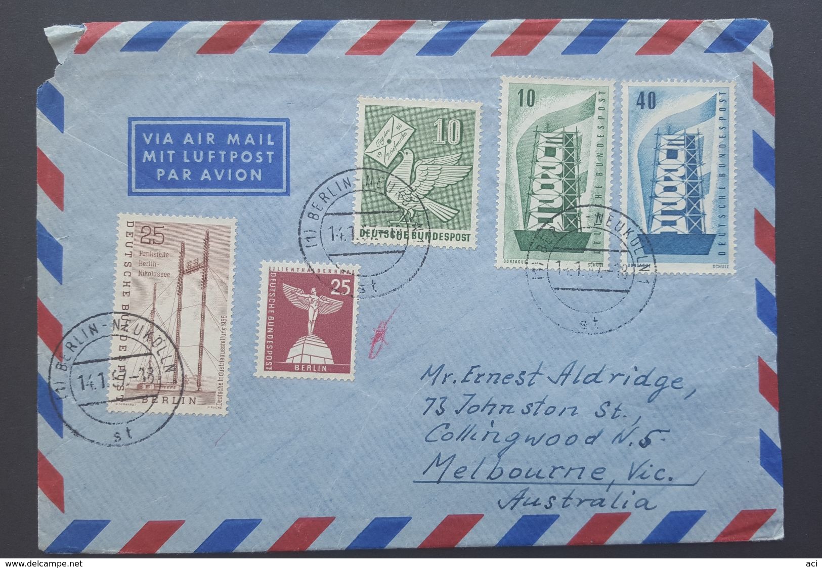 Germany 1957 Europa And Other Stamps On Cover Sent To Australia - Used Stamps