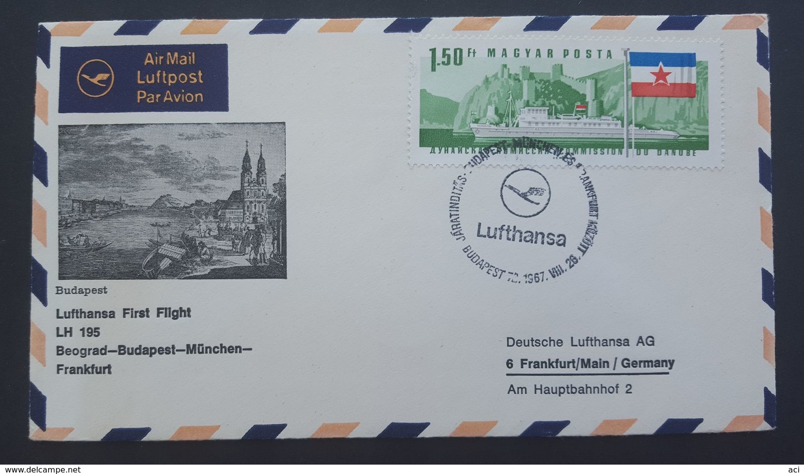 Germany 1967 Lufthansa First Flight LH 195 Budapest To Frankfurt Souvenir Cover - Covers & Documents