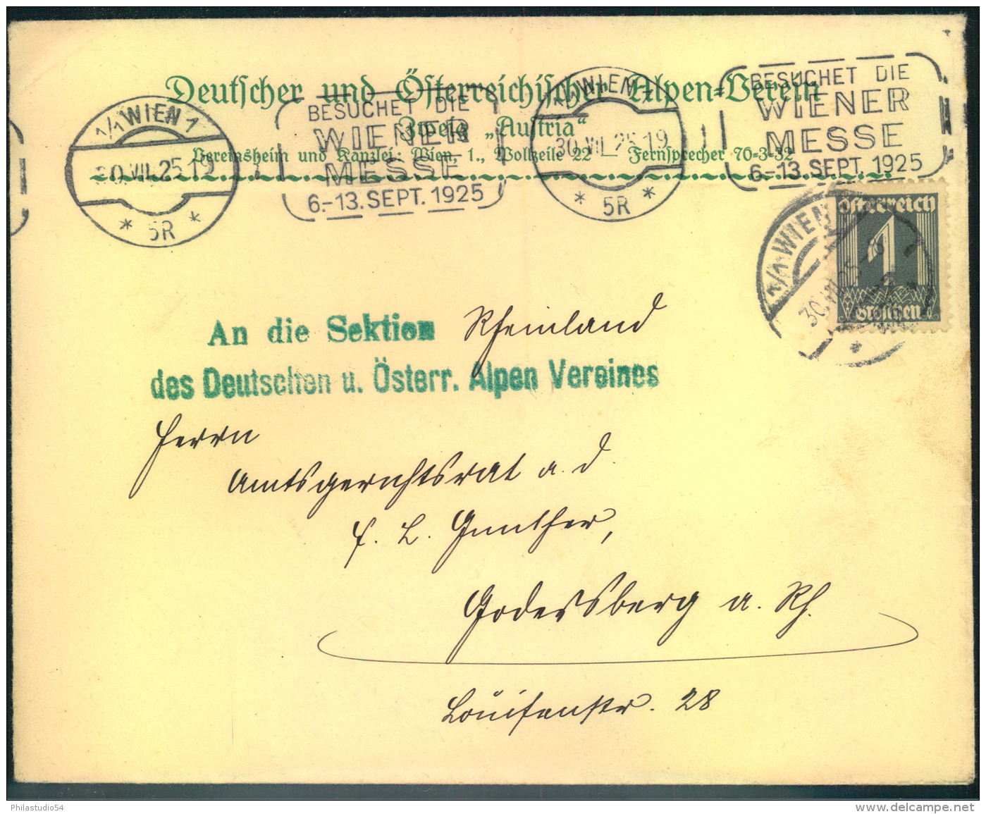 1925, Vordruckumschlag (Drucksache) ""Deutscher Und Österreichischer Alpen-Verein Mit EF1 Groschen Nach Godesberg. - Briefe U. Dokumente