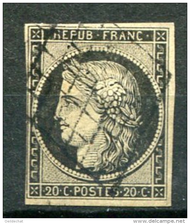5763  - FRANCE  N° 3 °  20c Noir S. Jaune    Oblitération Grille         1849      TB - 1849-1850 Ceres