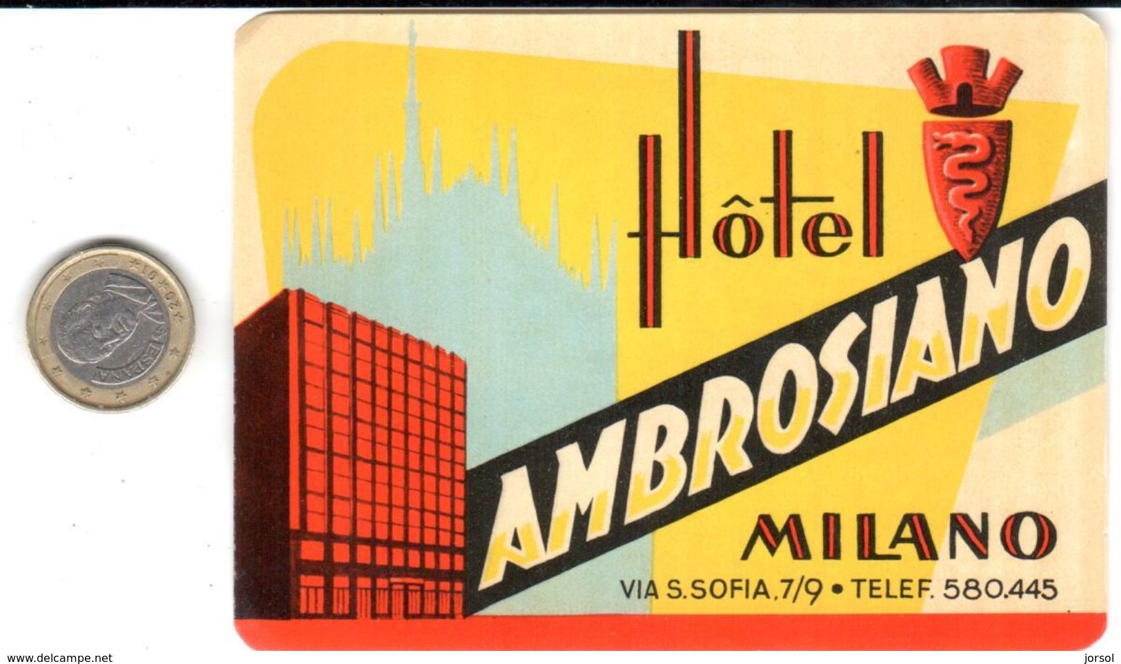 ETIQUETA DE HOTEL  -HOTEL AMBROSIANO  - MILANO - Etiquettes D'hotels