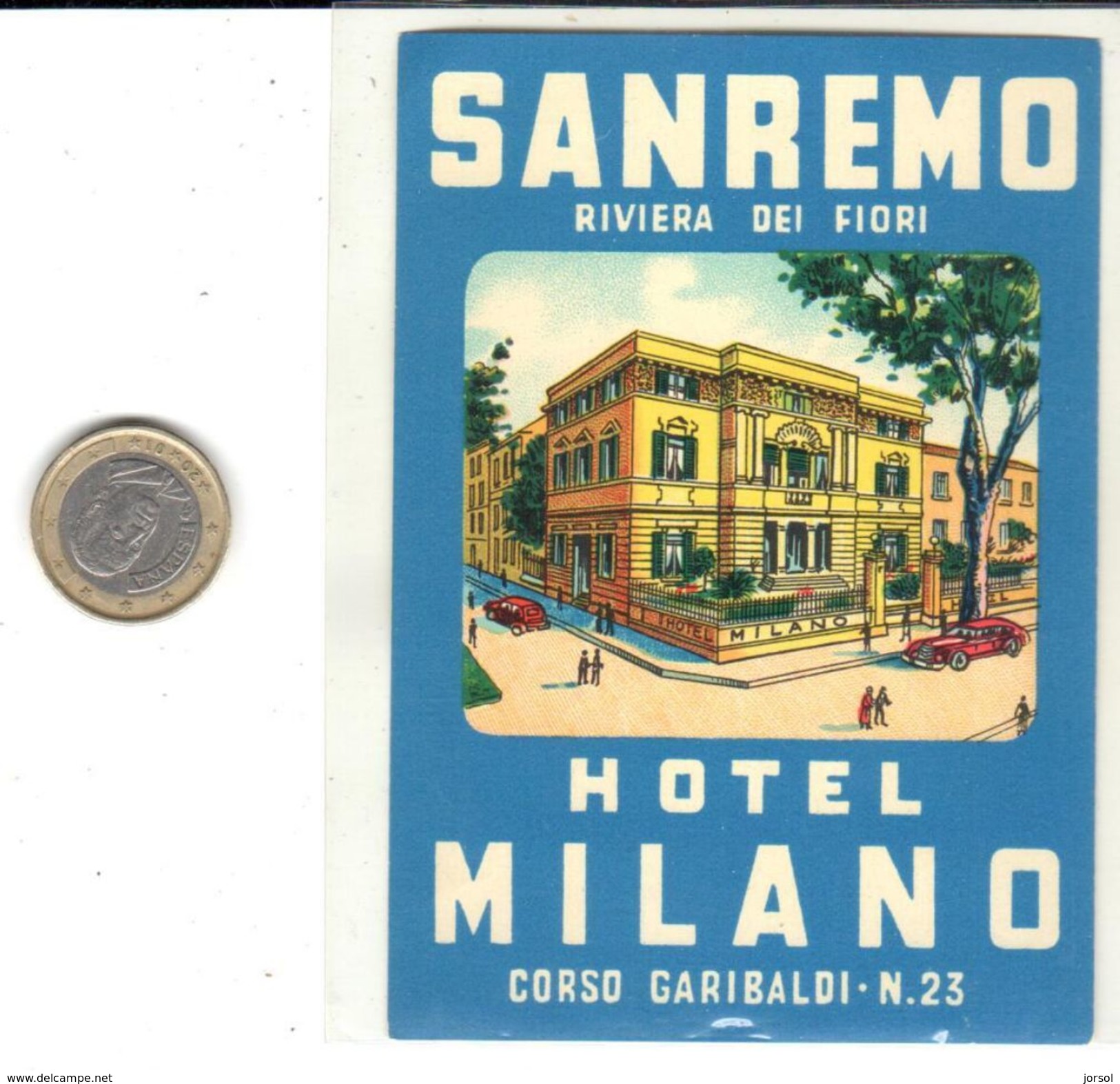 ETIQUETA DE HOTEL - HOTEL MILANO  - SAN REMO - Hotel Labels