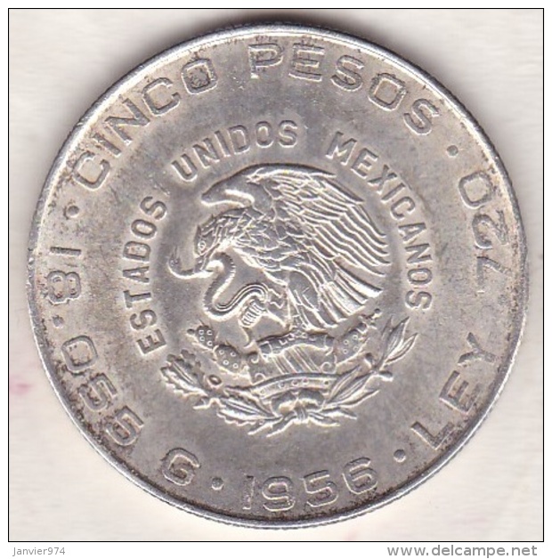 Mexico . 5 Pesos 1956 . HIDALGO .Argent .KM# 469 - Mexico