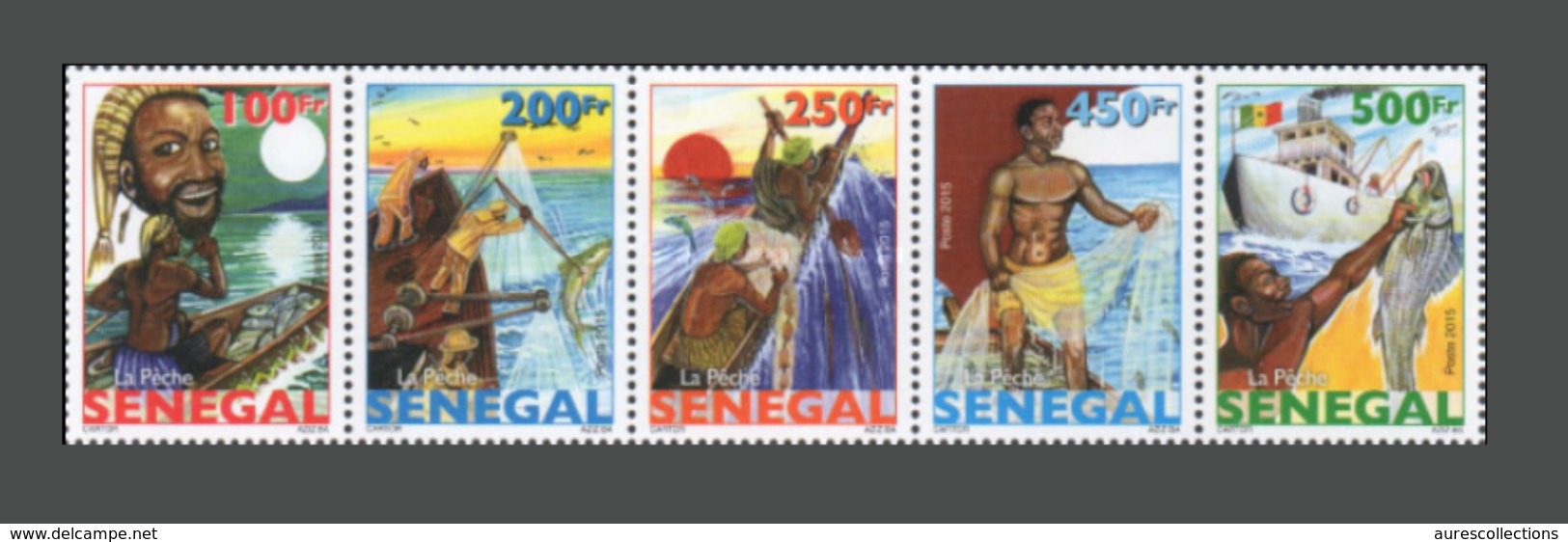 SENEGAL 2015 2016 FISHING EVOLUTION DE LA PECHE (DESIGN 1977) FISH FISHES POISSON POISSONS  - STRIP - RARE -  MNH ** - Senegal (1960-...)