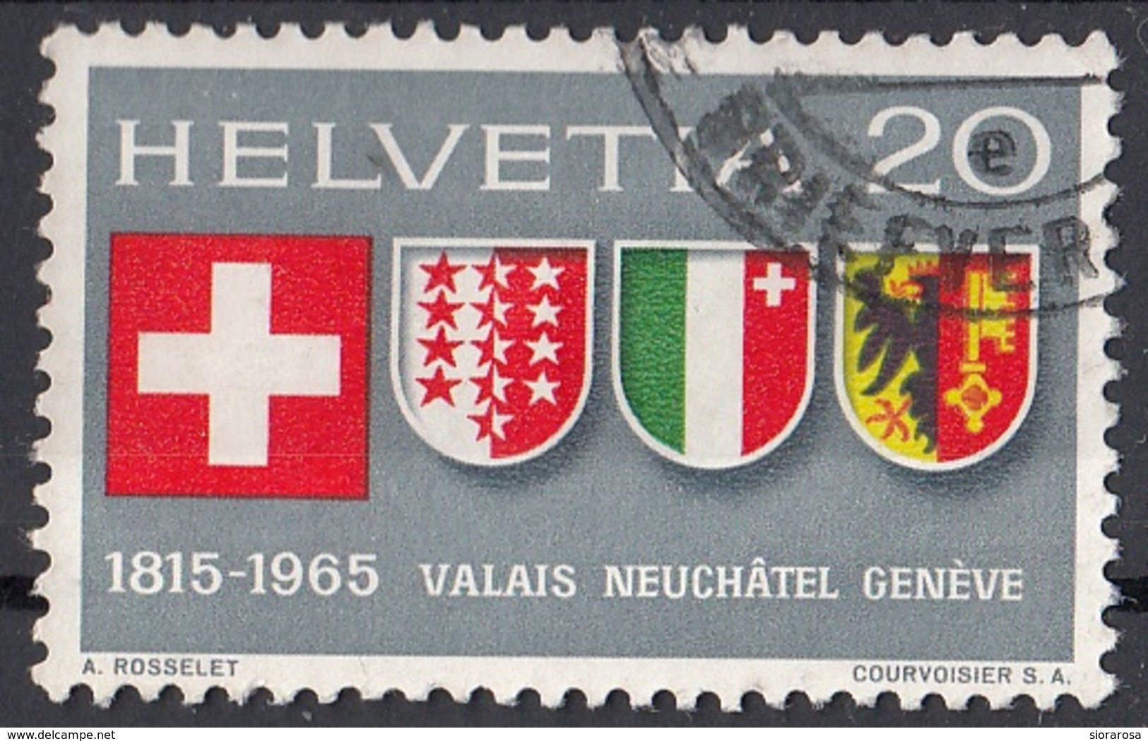 Svizzera 1965 Sc. 466 Swiss Arms Cantonal Emblems Valais Geneva Neuchatel Used  Helvetia Switzerland - Francobolli
