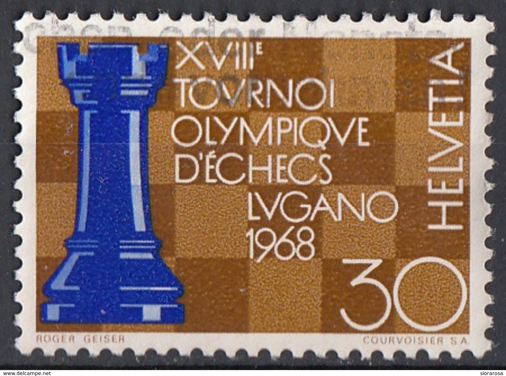 Svizzera 1968 Sc. 489 18th Chess Olympics Lugano Torre E Scacchiera Used  Helvetia Switzerland - Scacchi