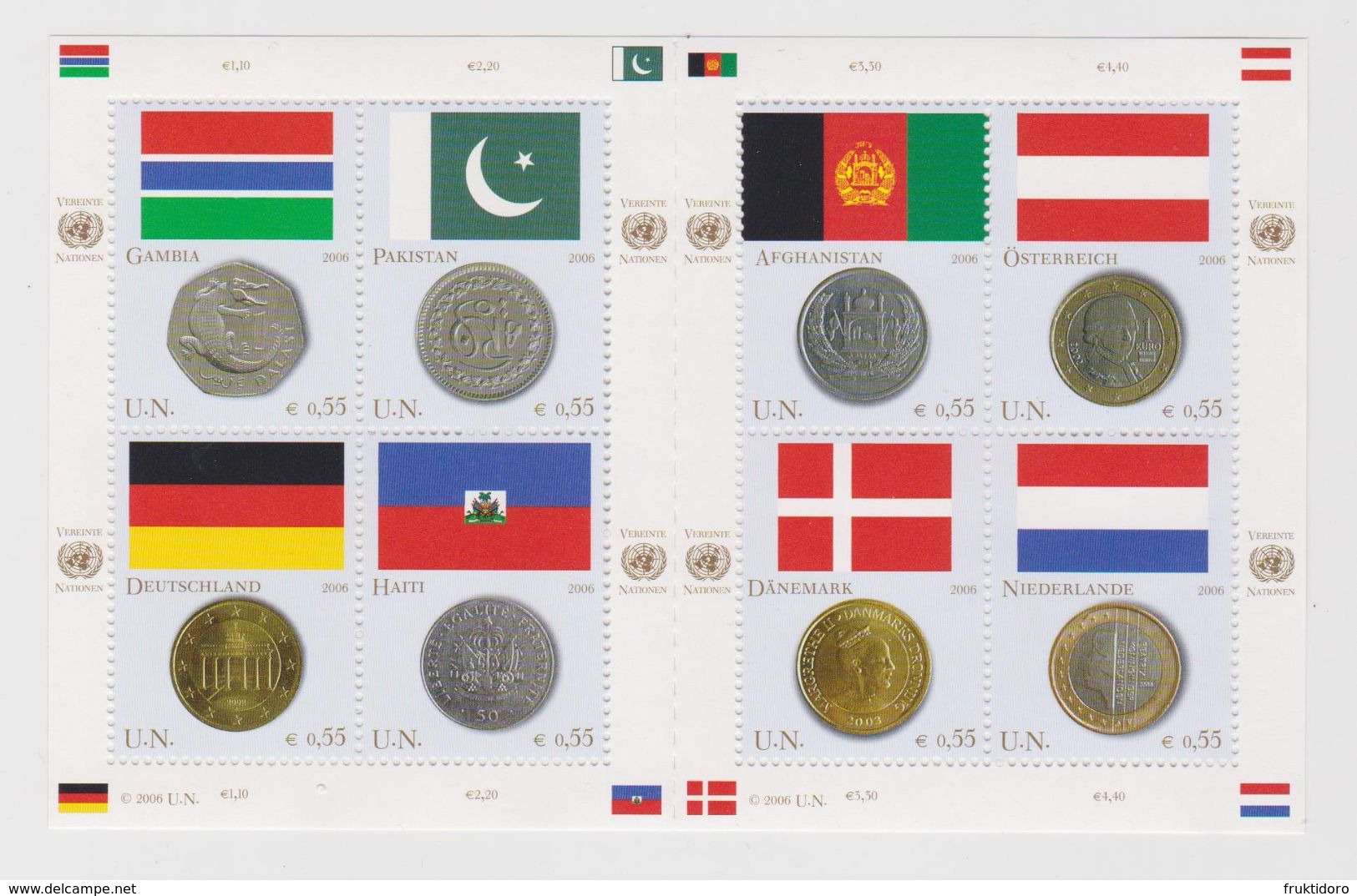 United Nations Vienna Mi 477-484 Flags And Coins Gambia Pakistan Germany Haiti Afghanistan Austria Denmark NL 2006 * * - Blokken & Velletjes