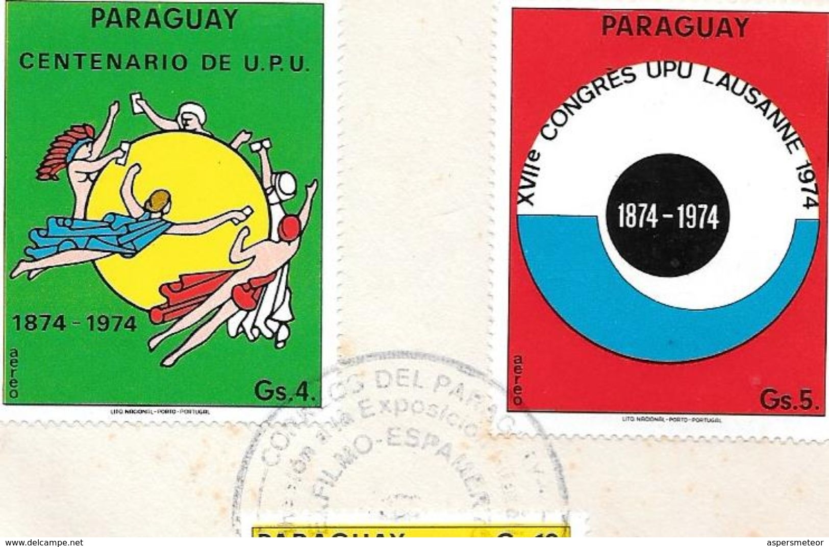 CORREO DEL PARAGUAY ADHESION FILATELICA EXFILMO-ESPAMER 75 AÑO 1975 MATASELLO DE MONTEVIDEO RARISIME SOBRE ENVELOPE - Paraguay