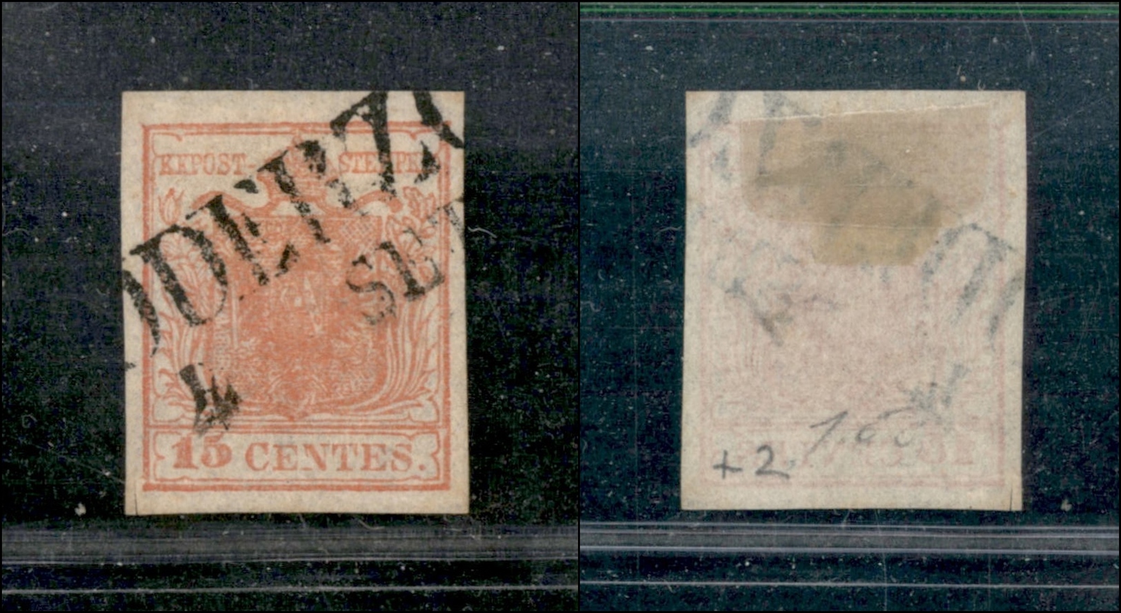 10003 LOMBARDO VENETO - 1850 - 15 Cent Rosso (3) Con N Di CENTES Rotta In Basso A Sinistra - Oderzo 4/9 - Sonstige & Ohne Zuordnung