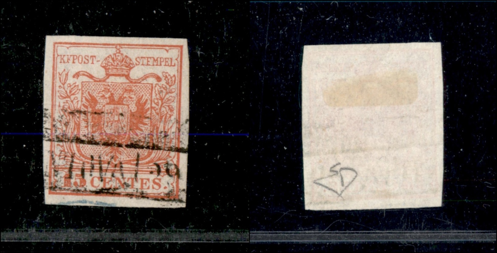 10005 LOMBARDO VENETO - 1850 - 15 Cent Rosso Prima Tiratura (3a) - Usato (75) - Sonstige & Ohne Zuordnung