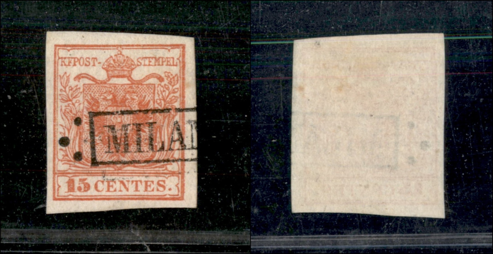 10006 LOMBARDO VENETO - 1850 - 15 Cent Rosso (3a) - Annullo Milano In Cartella - Usato (75) - Other & Unclassified