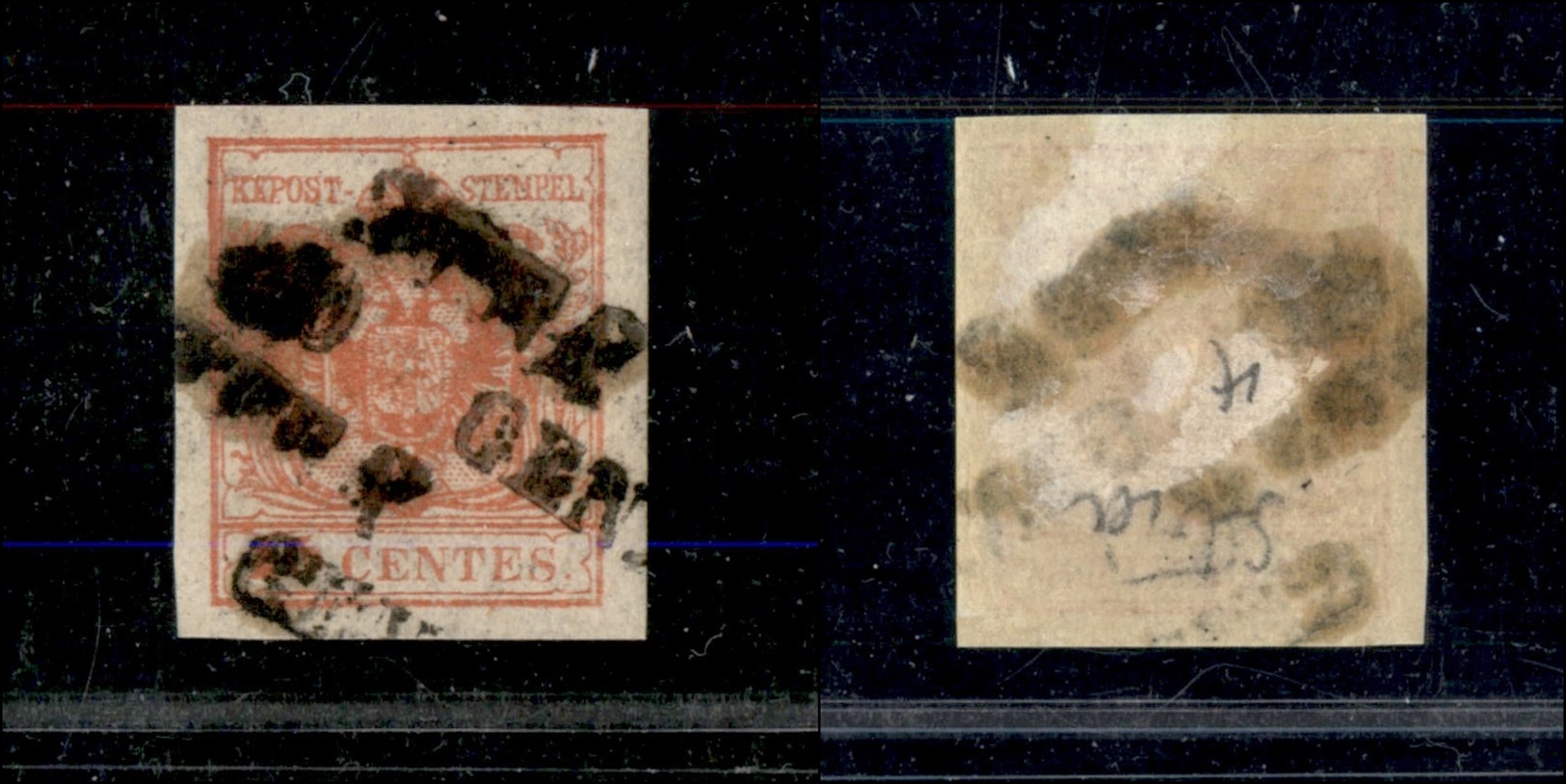 10007 LOMBARDO VENETO - 1850 - 15 Cent Rosso Vermiglio (4) - Annullato STRA Stampatello - Usato (225) - Autres & Non Classés