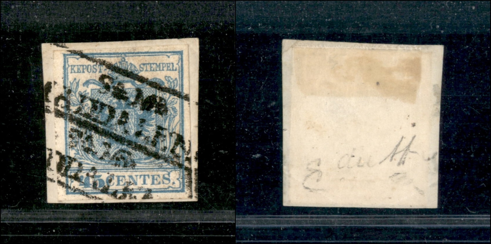 10019 LOMBARDO VENETO - 1850 - 45 Cent Azzurro (10) - Doppio Annullo A Cartella S.M. Maddalena - Andere & Zonder Classificatie