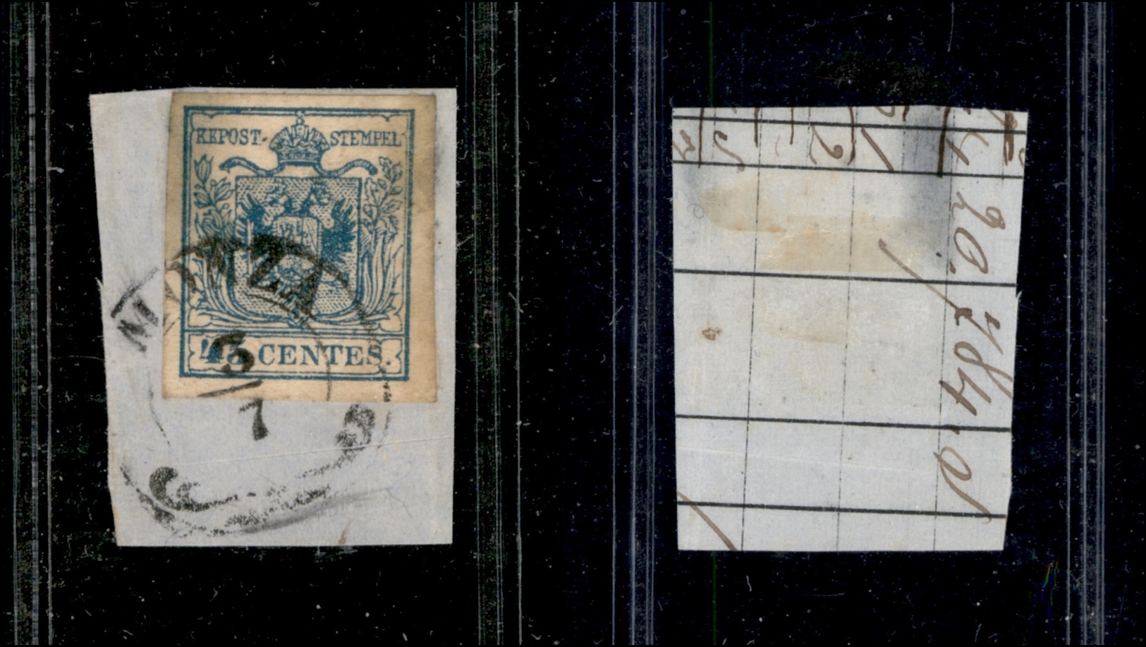 10026 LOMBARDO VENETO - 1854/1857 - 45 Cent Azzurro (22) Carta A Macchina - Monza 3/7 - Autres & Non Classés