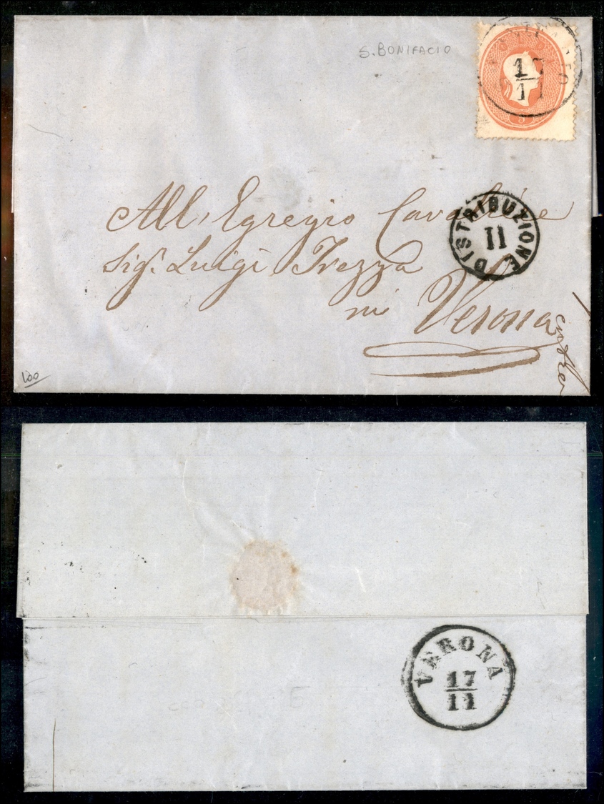 10034 LOMBARDO VENETO - 1861 - Lettera Da S.Bonifacio 17.11.1861 Per Verona Affrancata Con 5 Soldi (33) - Ben Dentellato - Autres & Non Classés