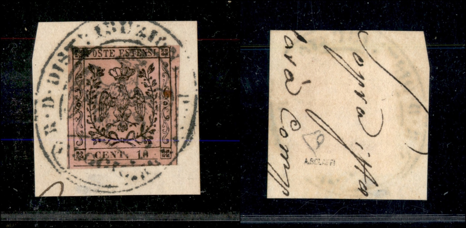 10056 MODENA - 1852 - 10 Cent Rosa Vivo (2a) Su Frammento - Bollo Distribuzione (180) - Andere & Zonder Classificatie