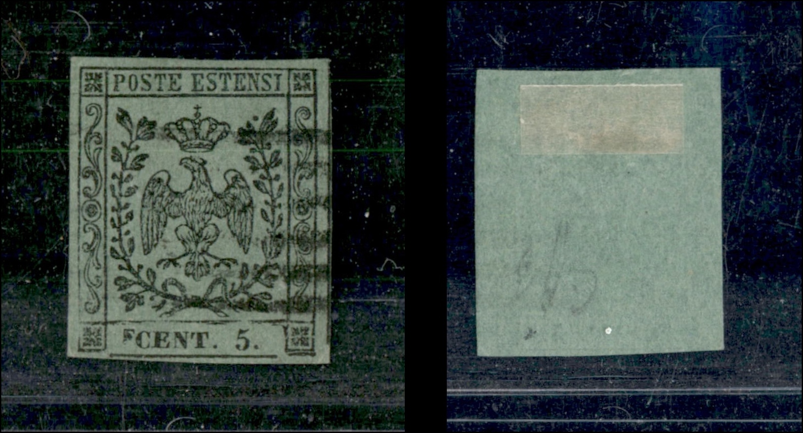 10075 MODENA - 1852 - 5 Cent Verde Oliva (8) Usato - Diena (225) - Other & Unclassified