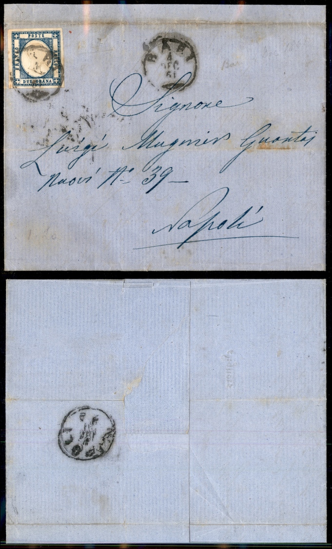 10112 NAPOLI - PROVINCE NAPOLETANE - 1861 - 2 Grana Azzurro Scuro (20d) Su Lettera Da Bari A Napoli Del 4.12.1861 (75) - Autres & Non Classés