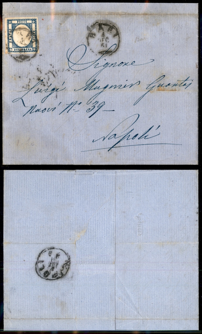 10112 NAPOLI - PROVINCE NAPOLETANE - 1861 - 2 Grana Azzurro Scuro (20d) Su Lettera Da Bari A Napoli Del 4.12.1861 (75) - Other & Unclassified