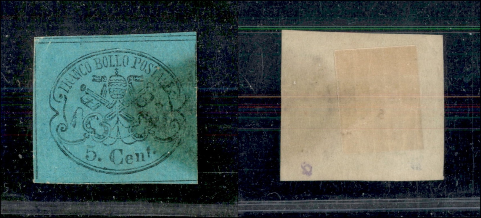 10169 PONTIFICIO - 1867 - 5 Cent Azzurro Verdastro (16) Usato (400) - Autres & Non Classés