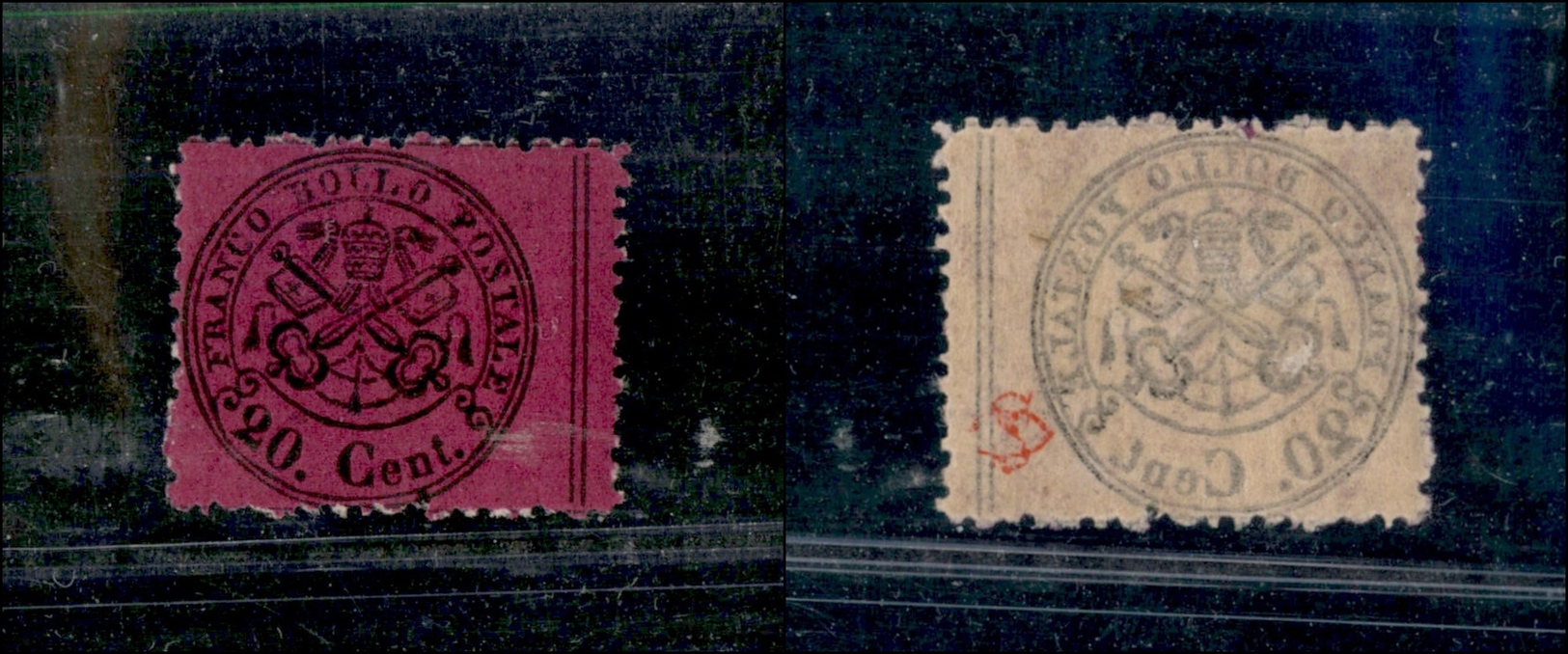 10180 PONTIFICIO - 1868 - 20 Cent Solferino (28k) Con Decalco - Nuovo Con Gomma - Autres & Non Classés