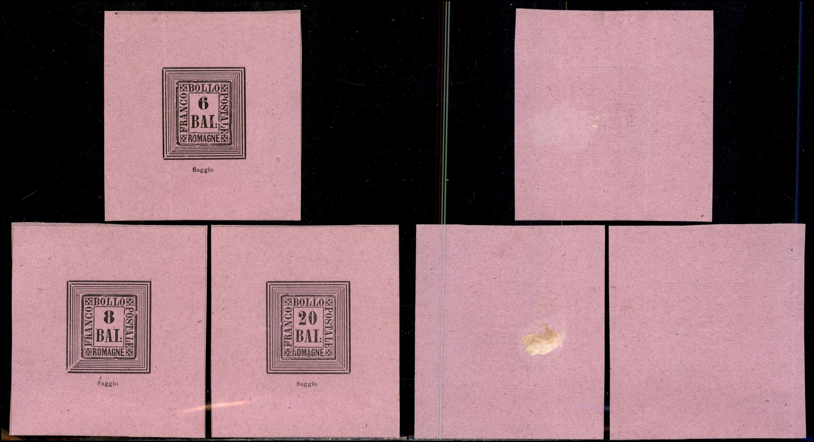 10197 ROMAGNE - 1859 - Ristampe - 3 Valori Con Dicitura "Saggio" Su Carta Violetta - Senza Gomma - Autres & Non Classés