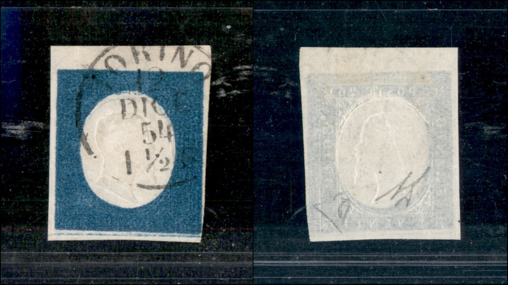 10201 SARDEGNA - 1854 - 20 Cent Azzurro Chiaro (8b) Bordo Di Foglio - Usato - Diena (350+) - Other & Unclassified