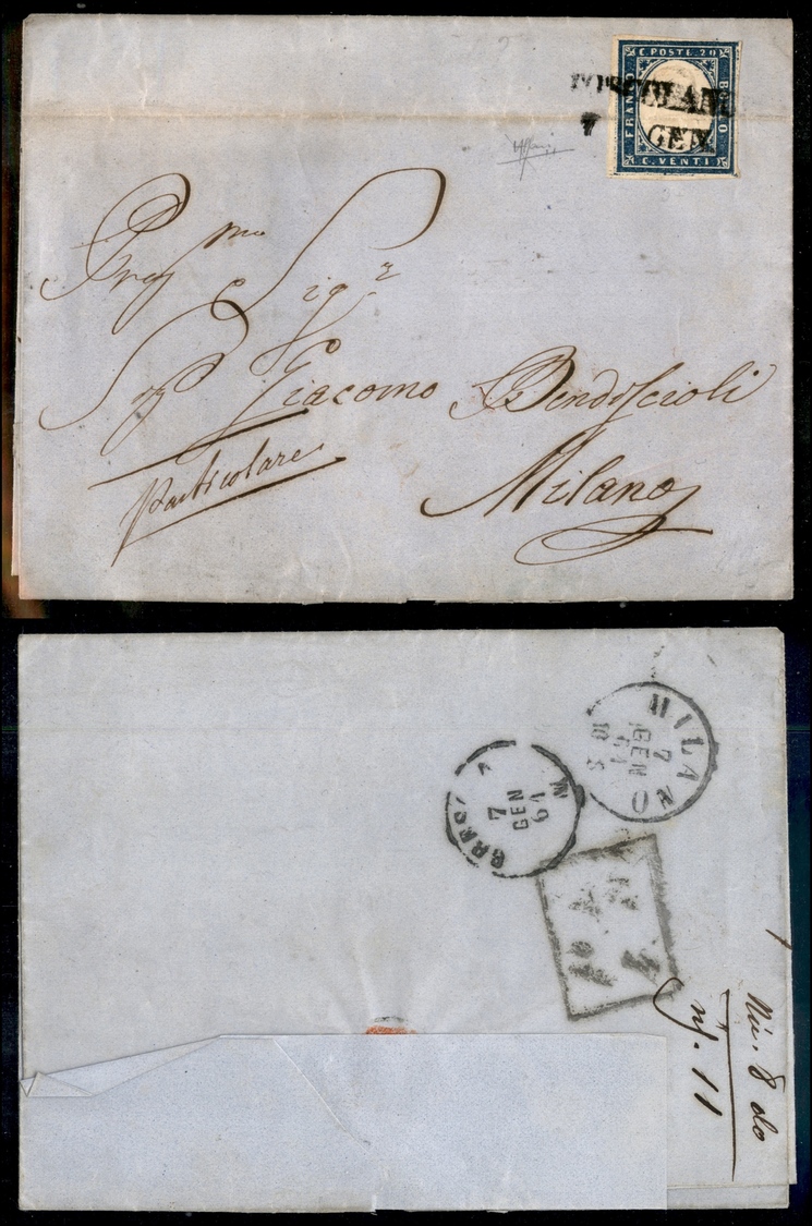 10213 SARDEGNA - 1860 - Lettera Da Toscolano (Pt.8) Per Milano - Affrancata Con 20 Cent Azzurro (15Ca) - Piega Orizzonta - Autres & Non Classés