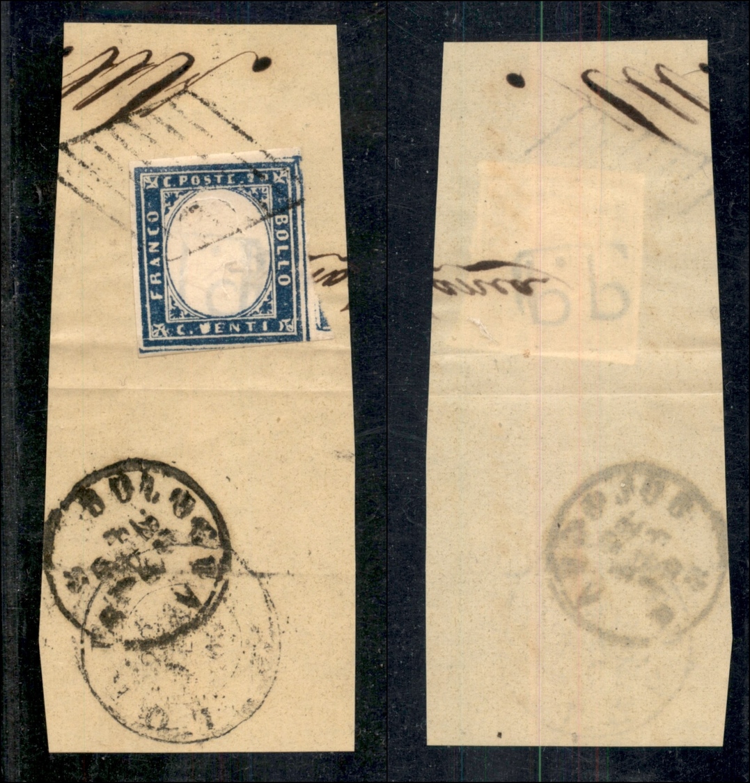 10214 SARDEGNA - 1861 - 20 Cent Celeste Chiaro (15D) - P.P. In Cartella Coperto Dal Francobollo Su Frammento (42) - Autres & Non Classés